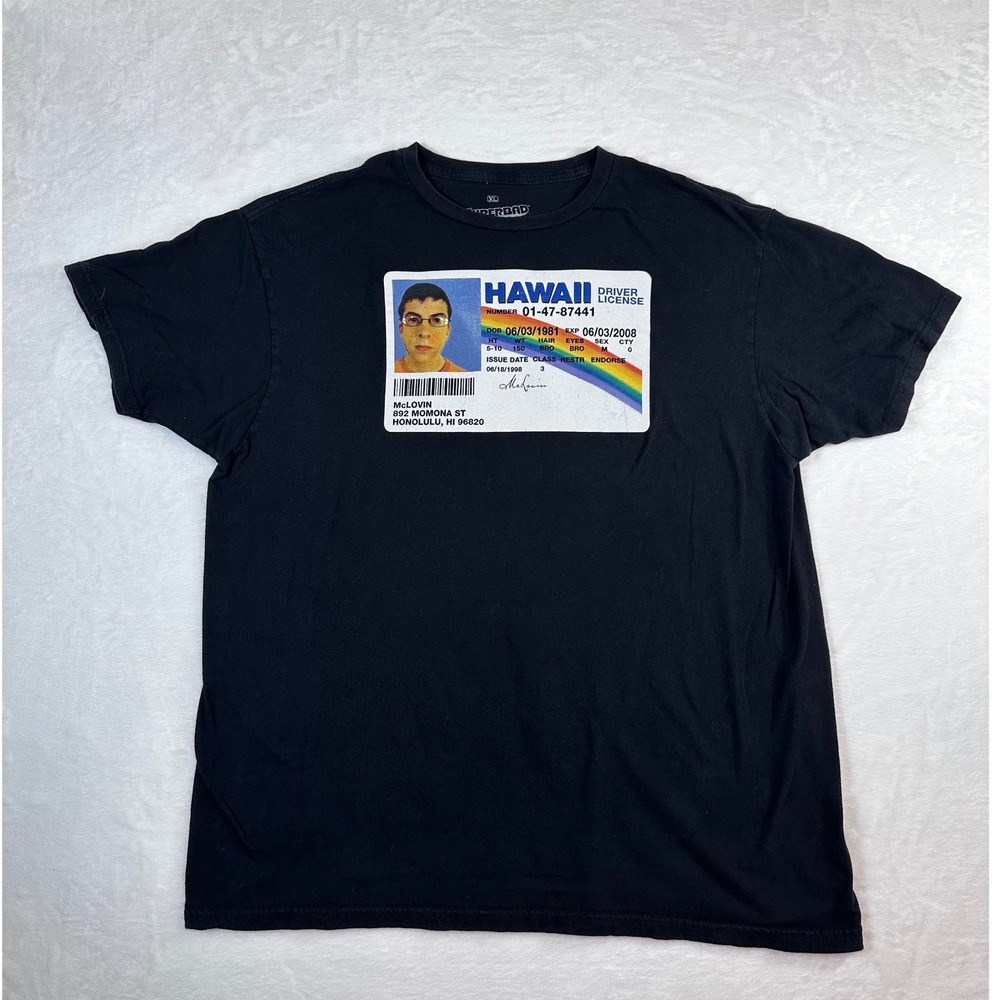 Superbad McLovin Hawaii Driver License Graphic T-Shirt Black XL Ripple Junction